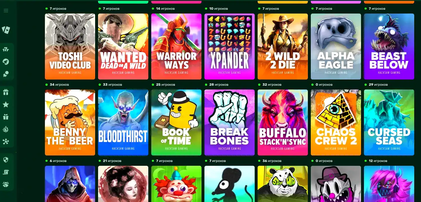 Интерфейс казино Виваро с игровыми автоматами